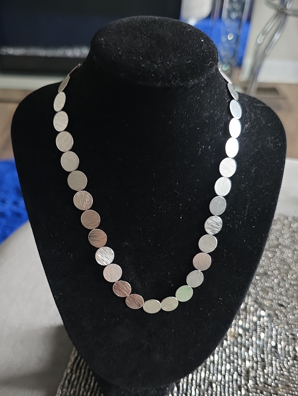 Source Unknown Brushed Silver Disc Necklace